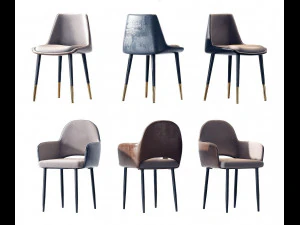 आधुनिक चमड़े की डाइनिंग कुर्सी संयोजन 3D मॉडल