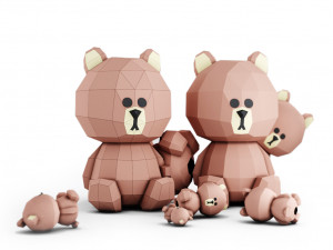 lowpoly bear teddy brown 3D Model
