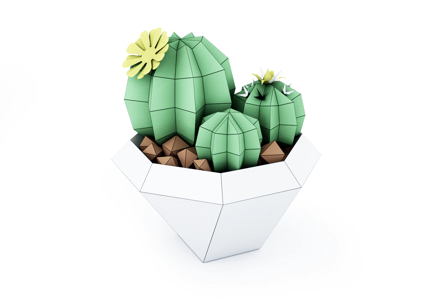 cactus in vase 3D Model .c4d .max .obj .3ds .fbx .stl .blend