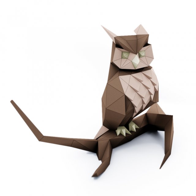 lowpoly owl on branch 3D Модель .c4d .max .obj .3ds .fbx .stl .blend 