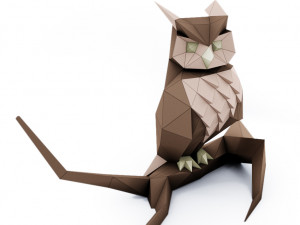 lowpoly owl on branch 3D Model