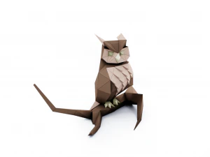lowpoly owl on branch 3D Model