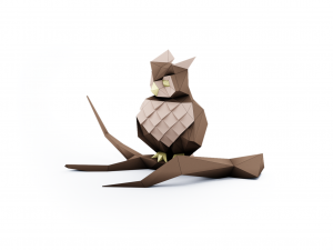 lowpoly owl on branch 3D Модель