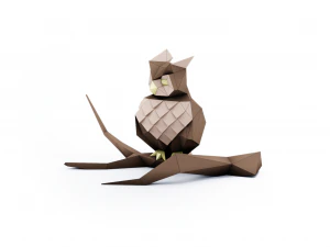lowpoly owl on branch 3D Model