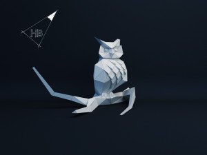 lowpoly owl on branch 3D Модель