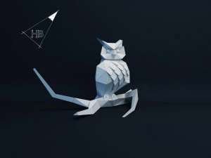 lowpoly owl on branch 3D Model