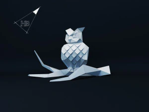 lowpoly owl on branch 3D Model