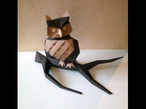 lowpoly owl on branch 3D Model