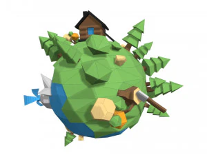 Plan&egrave;te de dessin anim&eacute; Lowpoly Modèle 3D