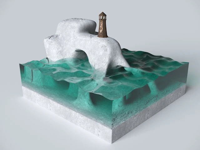 фігура скелі з маяком 3D Модель .c4d .max .obj .3ds .fbx .stl .blend 