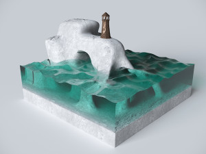 figure of a rock with a lighthouse 3D-Modell