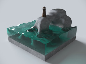 figure of a rock with a lighthouse Modelo 3D