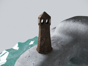 figure of a rock with a lighthouse Modelo 3D