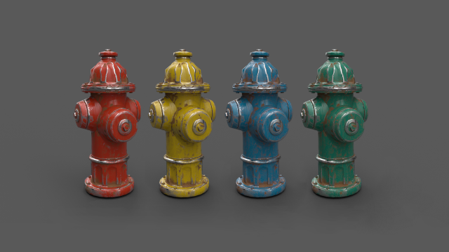 fire water hydrant red green yellow blue Modèle 3D .c4d .max .obj .3ds .fbx .stl .blend 