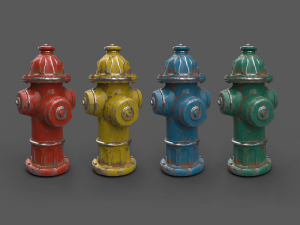 fire water hydrant red green yellow blue 3D Model