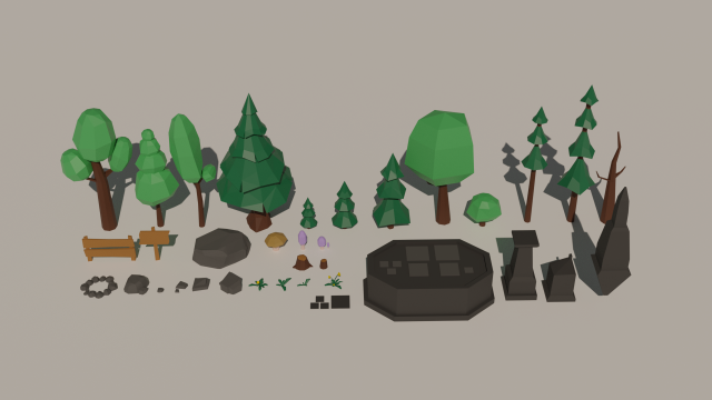 trees flowers rocks ruins low-poly 3D Model .c4d .max .obj .3ds .fbx .stl .blend 