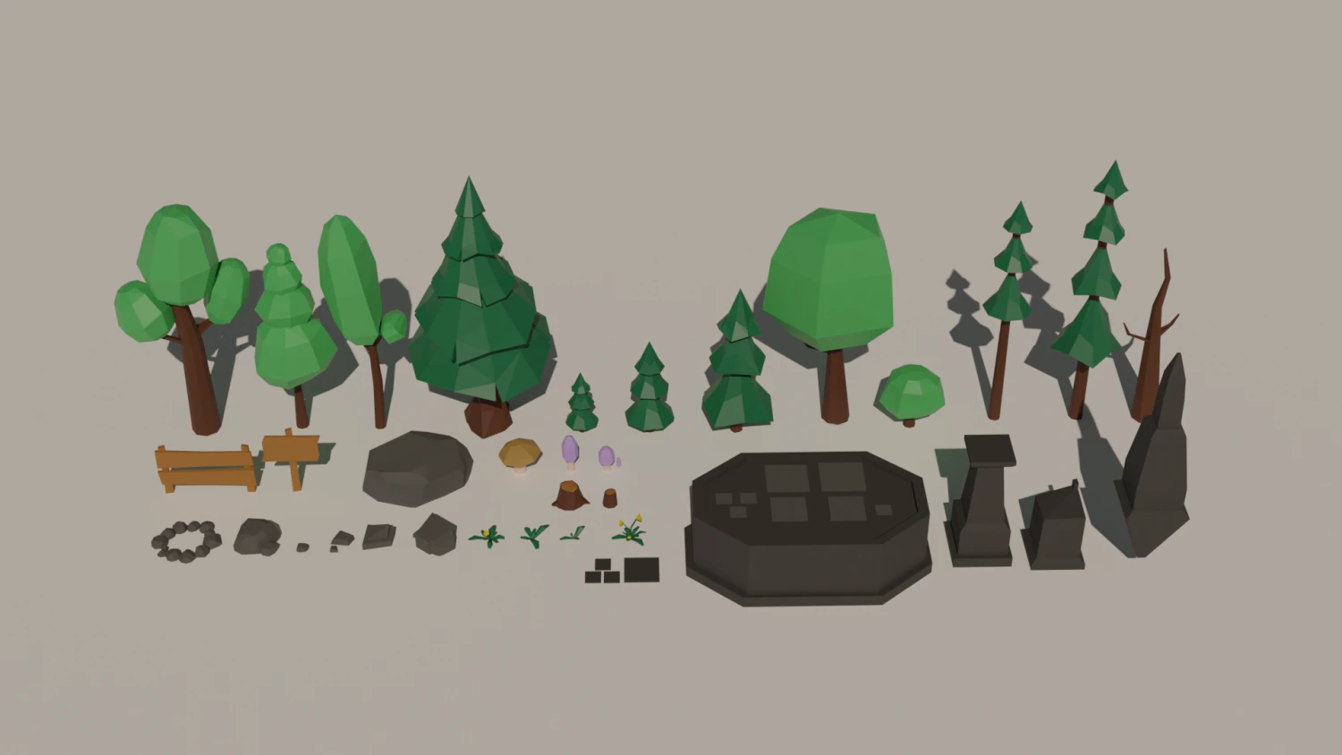 trees flowers rocks ruins low-poly 3D Model .c4d .max .obj .3ds .fbx .stl .blend 