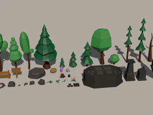 trees flowers rocks ruins low-poly 3D Model