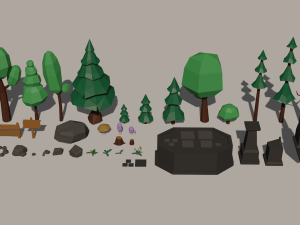 trees flowers rocks ruins low-poly 3D Model