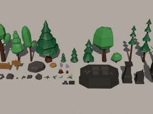 trees flowers rocks ruins low-poly 3D Model