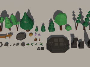 trees flowers rocks ruins low-poly 3D Model