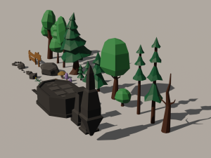 trees flowers rocks ruins low-poly 3D Model
