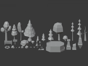 trees flowers rocks ruins low-poly 3D Model