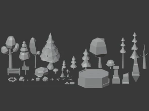 trees flowers rocks ruins low-poly 3D Model