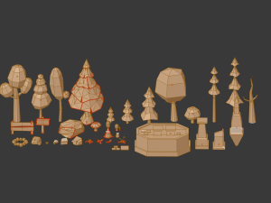 trees flowers rocks ruins low-poly 3D Model