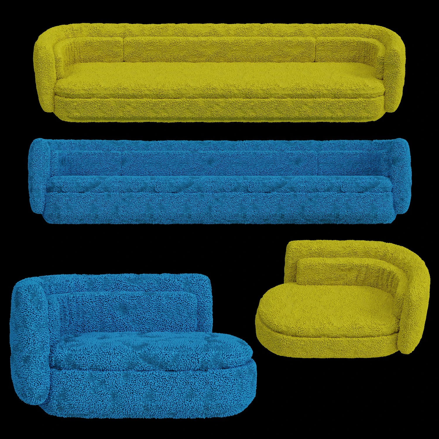 Set Sofa fabric with pimples 3D Model .c4d .max .obj .3ds .fbx .stl .blend 