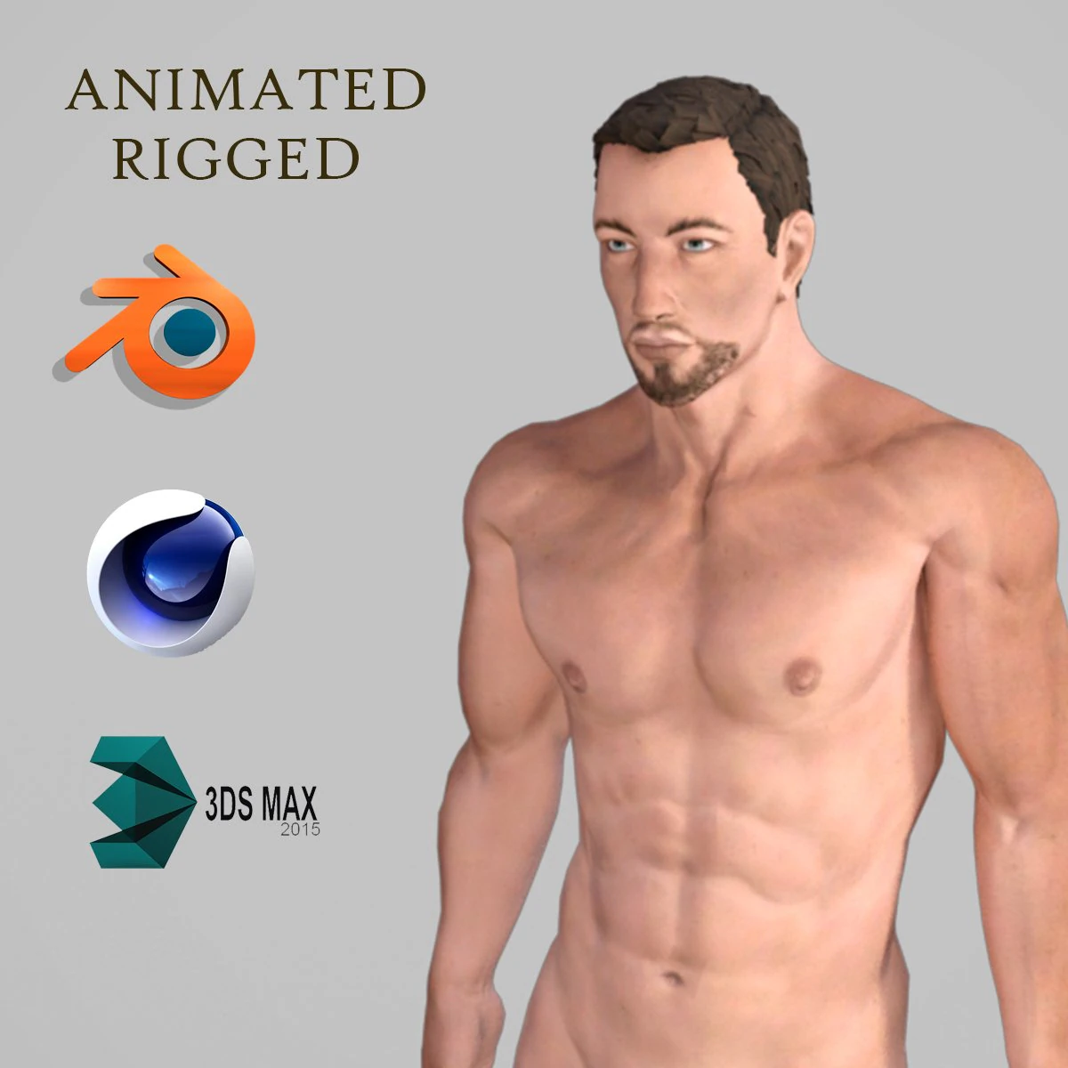 animated naked man-rigged 3d game character 3D Model .c4d .max .obj .3ds .fbx .stl .blend 