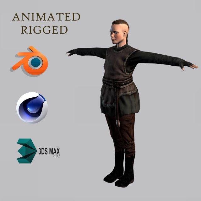 animated warrior woman - rigged 3d game character 3D Model .c4d .max .obj .3ds .fbx .stl .blend
