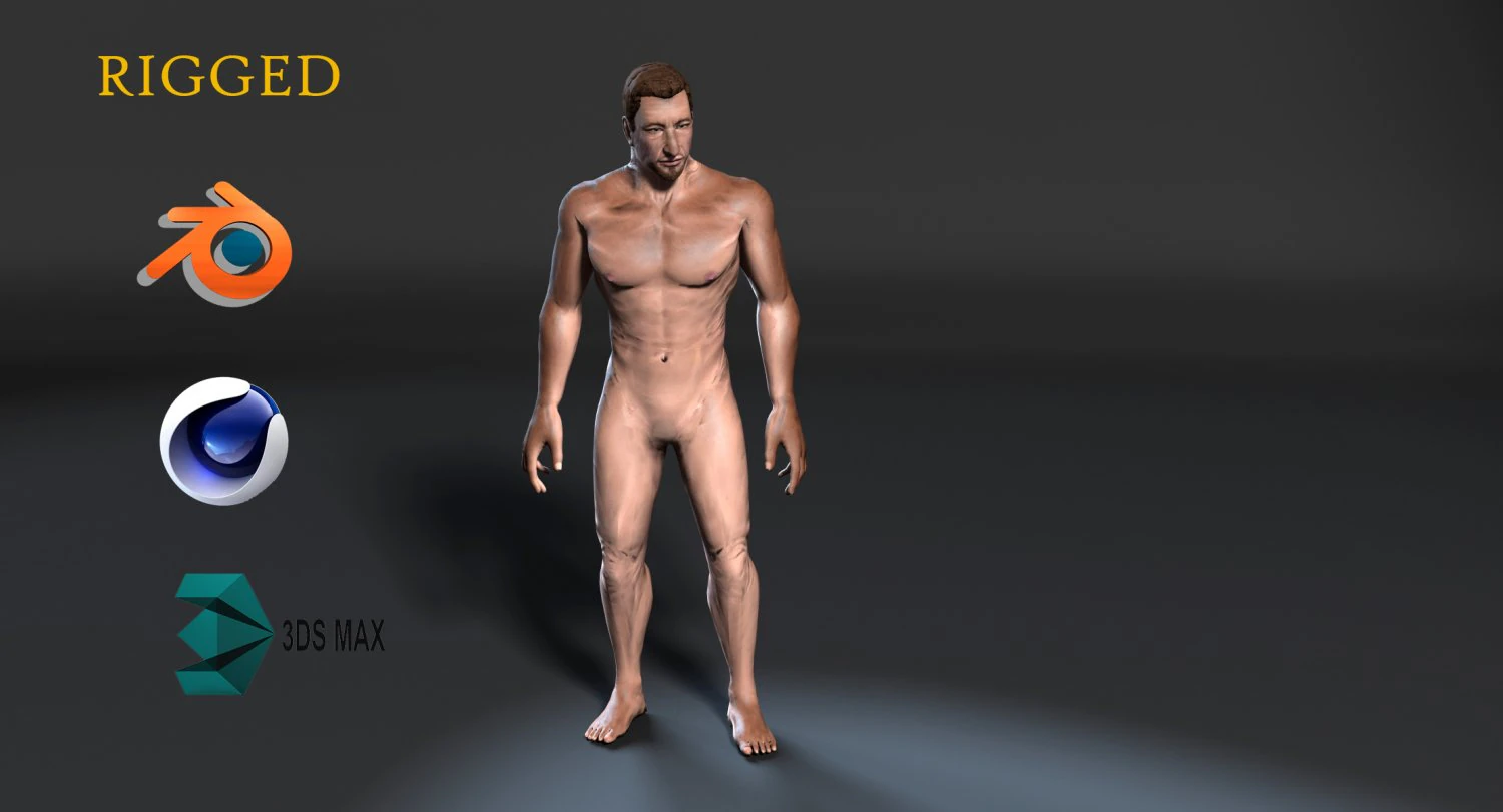 naked old man-rigged 3d game character 3D Model .c4d .max .obj .3ds .fbx .stl .blend 