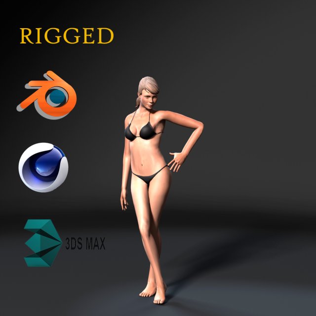 woman in bikini-rigged 3d game character 3D Model .c4d .max .obj .3ds .fbx .stl .blend