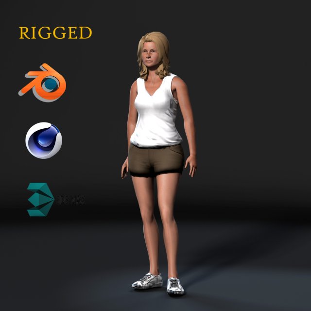 beautiful woman-rigged 3d game character low-poly 3D Model .c4d .max .obj .3ds .fbx .stl .blend 