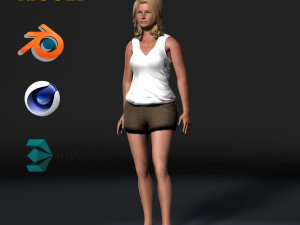 beautiful woman-rigged 3d game character low-poly Modelo 3D