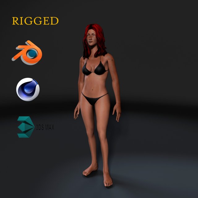 woman in bikini-rigged 3d game character low-poly 3D Model .c4d .max .obj .3ds .fbx .stl .blend 