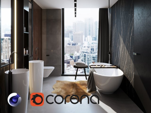 bathroom interior scene for cinema 4d and corona renderer Modèle 3D .c4d .max .obj .3ds .fbx .stl .blend