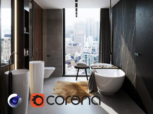 Cinema 4d 和 Corona 渲染器的浴室室内场景 3D 模型