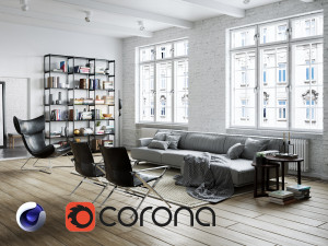 living room interior scene for cinema 4d and corona renderer 3D Model