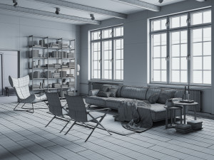 living room interior scene for cinema 4d and corona renderer Model 3D