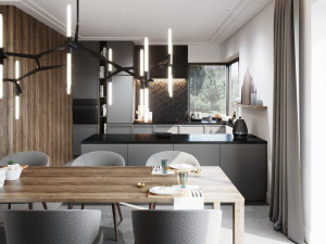 living room and kitchen scene for cinema 4d and corona renderer 3D 模型