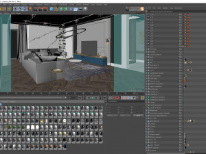 living room and kitchen scene for cinema 4d and corona renderer 3D 模型