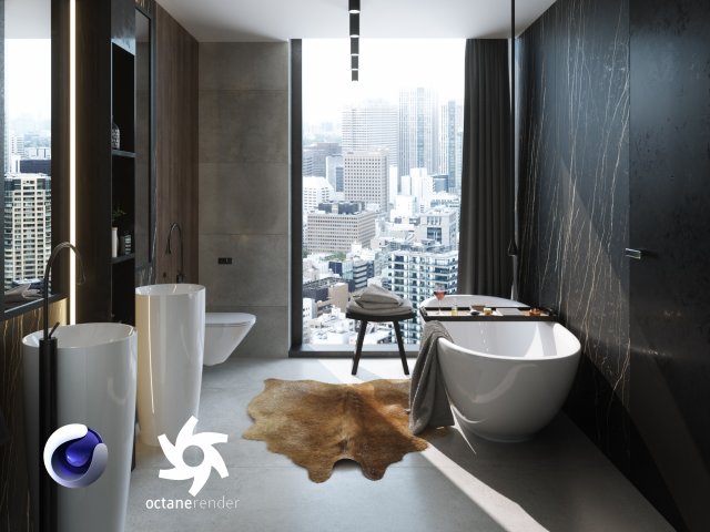 bathroom interior scene for cinema 4d and octane render Modèle 3D .c4d .max .obj .3ds .fbx .stl .blend 
