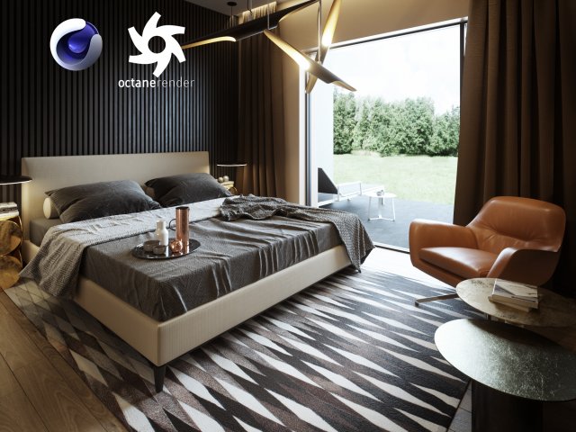bedroom interior scene for cinema 4d and octane render Modèle 3D .c4d .max .obj .3ds .fbx .stl .blend 