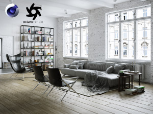 living room interior scene for cinema 4d and octane render 3D Model