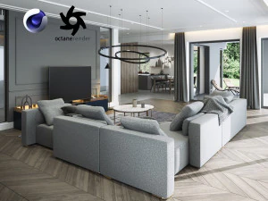 ruang tamu dan adegan dapur untuk bioskop 4d dan render oktan Model 3D