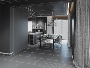 living room and kitchen scene for cinema 4d and octane render Modelo 3D