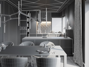 living room and kitchen scene for cinema 4d and octane render Modelo 3D