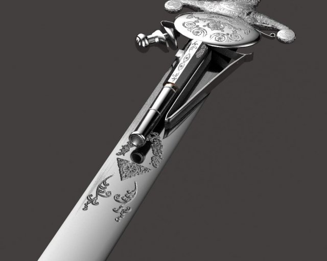 silver 1700 sword with pistol 2 various textures used and new textures low-poly Modello 3D .c4d .max .obj .3ds .fbx .stl .blend 